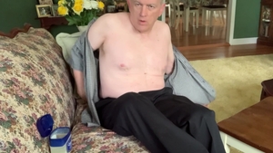 D A D strips Down To long black Socks And Masturbates