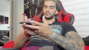 sexy Latino chap With Tattoos Strokes His darksome Monster rod