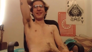 Skinny boy With Glasses jerking off His knob