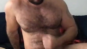 Beard Mascle Daddy Wanks Off gigantic penis And Cums A Lot