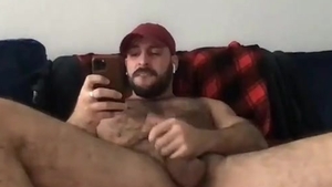 Beard Mascle Daddy Wanks Off gigantic penis And Cums A Lot