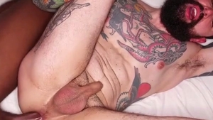 Interracial gay Sex. Tattooed wench Barebacked By large darksome penis