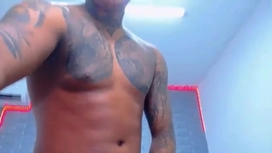 Tattooed lad Masturbating