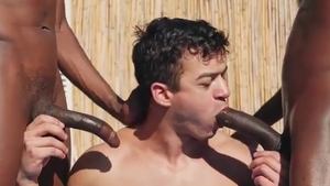 Outdoor threesome ass sex. This slut likes large black dick. Two BBC For sexy lad. excited slut