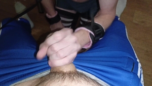 Femboy Cross under The Table Served The gigantic dick Of The Owner 's Daddy In Adidas !