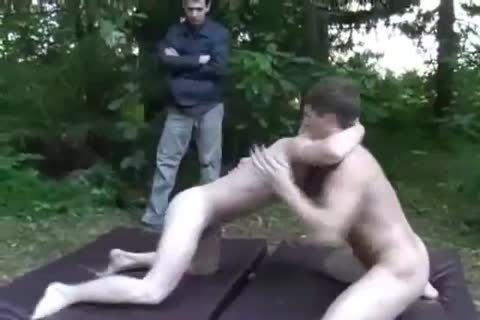 Two lads wrestle