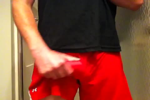 giant penis in Red Shorts