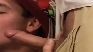 Three boyz In Traditional costume engulf BBC ass And love juice In throat