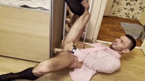 Businessman In Suit And Tie And Sheer Socks Stretches His ass During Home Office Till agonorgasmos
