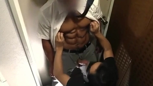 Oriental Bodybuilder Require cook jerking At Office bath