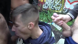 French whore gets Three big cocks outdoors