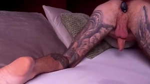 pumped up chap With Tattoos Jerks Off His enormous enormous ramrod
