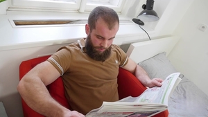 Daddy On Twink: Newspaper & Blowjob Combo