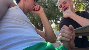 Raw outdoor handjob for hungry Nico