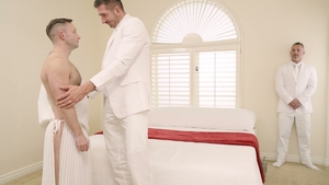 Smooth skin twink gets dominated by daddies