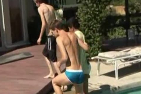 3 fellows poolside blow and plow nudeback