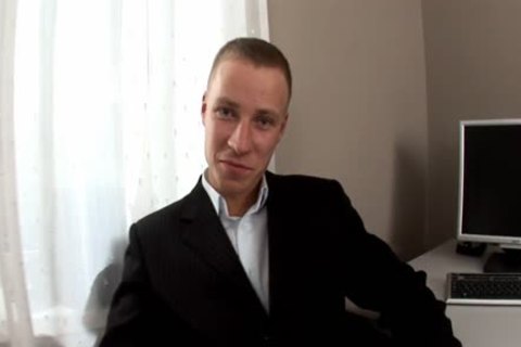 Suit up twink masturbates